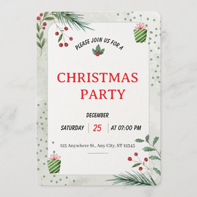 Simple Green Christmas Party Invitation Card (Front)