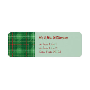 Simple Green Christmas Plaid Return Address Return Address Label