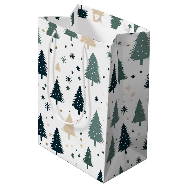 Simple Green Christmas Tree Medium Gift Bag (Back Angled)