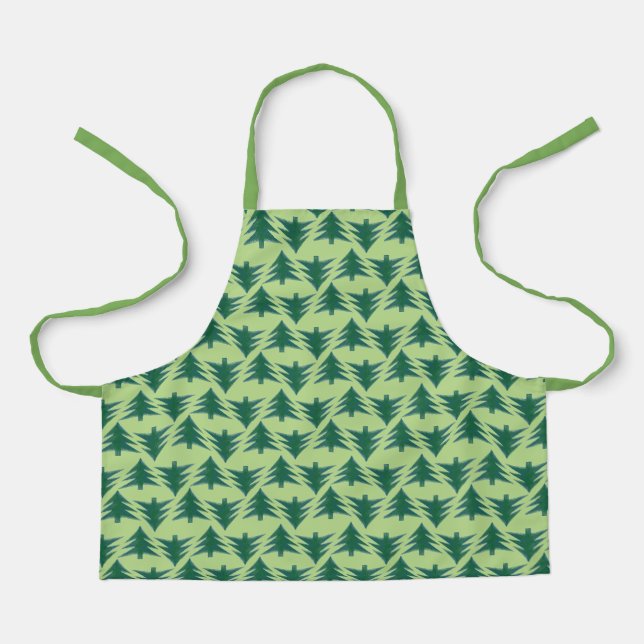 Simple Green Christmas Tree Pattern Unisex Natural Apron (Front)