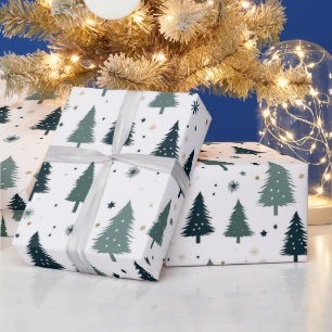 Simple Green Christmas Tree Wrapping Paper