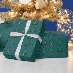 Simple Green Christmas Trees Dark Teal Wrapping Paper