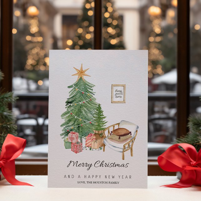 Simple Green Cosy Christmas Tree Flat  Holiday Card (Creator Uploaded)