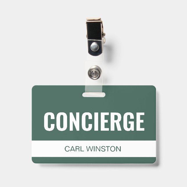 Simple Green Custom Hotel Concierge Employee ID Badge (Front with Clip)