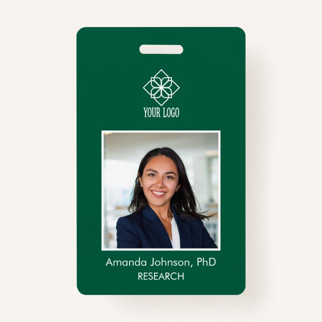 Simple Green Custom Logo Employee Photo ID  ID Badge (Front)