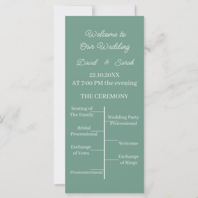 Simple Green Custom Wedding Program (Front)