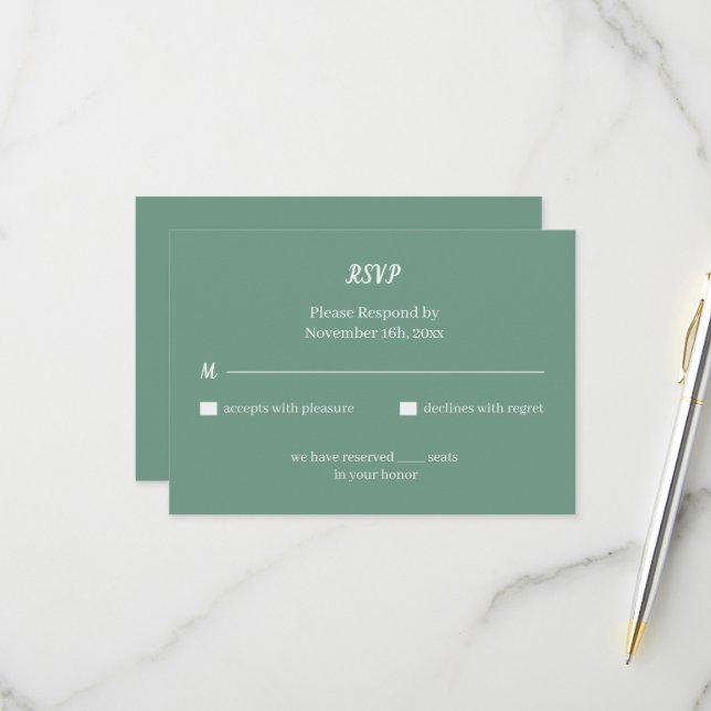 Simple Green Custom Wedding RSVP Card (Front/Back In Situ)
