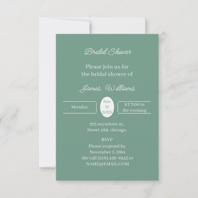 Simple Green Customised Bridal Shower Invitation (Front)