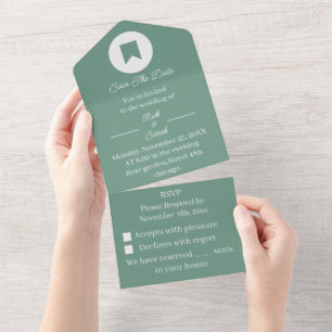 Simple Green Customised Save The Date All In One Invitation
