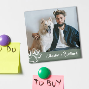 Simple Green Cute Paw Print Dog Pet Photo Magnet