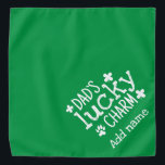 Simple Green Dad`s lucky charm St. Patrick Bandana<br><div class="desc">Plain Green St. Patrick's Day Bandanna with White Typography Dad`s Lucky Charm with Shamrock and Paw. You can write your pet's name on the bandanna. Ideal as a gift for dog lovers,  dog dads.</div>