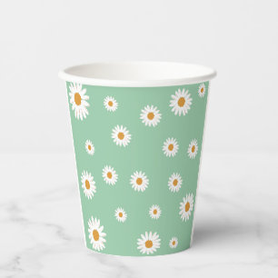 Simple Green Daisy Theme Paper Cups