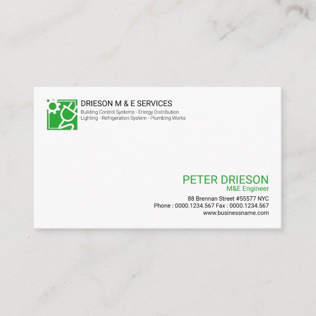 Simple Green Dial Power Plug Electrical Engineer Business Card (Front)