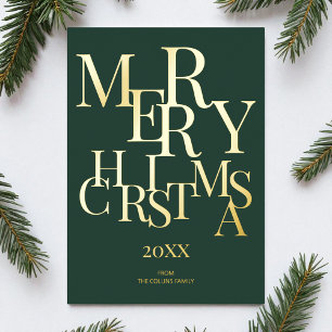 Simple Green Elegant Minimalist Merry Christmas Foil Holiday Card