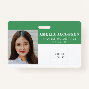 Simple Green Employee Photo ID Logo Barcode  ID Badge