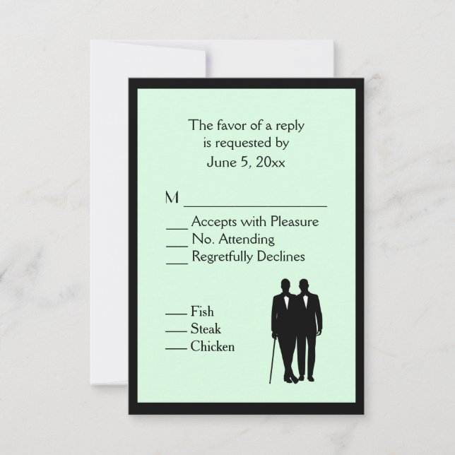 Simple Green Gay Wedding RRSVP with Menu Choice (Front)