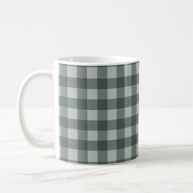 Simple Green Gingham Chequered Coffee Mug (Left)