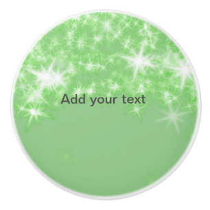 Simple green glitter sparkle stars add your text   ceramic knob