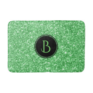 Simple Green Glitter Texture With Monogram Bath Mat