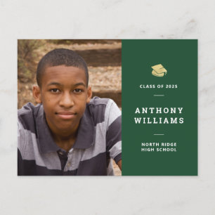 Simple Green & Gold Modern Photo Graduation Postcard