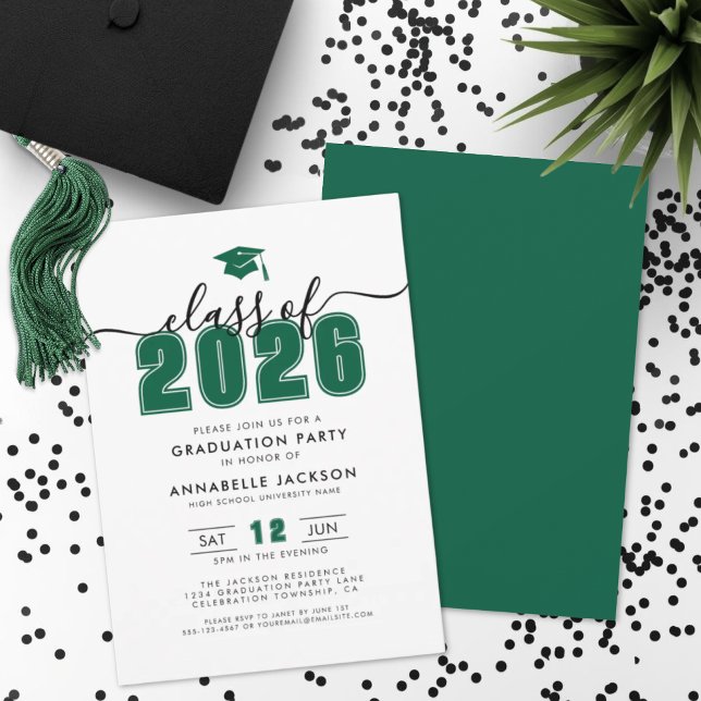 Simple Green Graduation Party Invitation (Simple Modern Green Graduation Party Invitation)