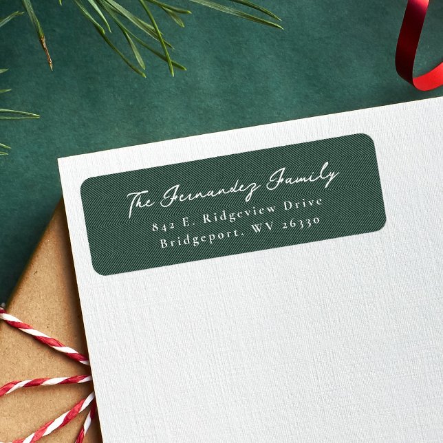 Simple green herringbone Christmas return address Label (Creator Uploaded)