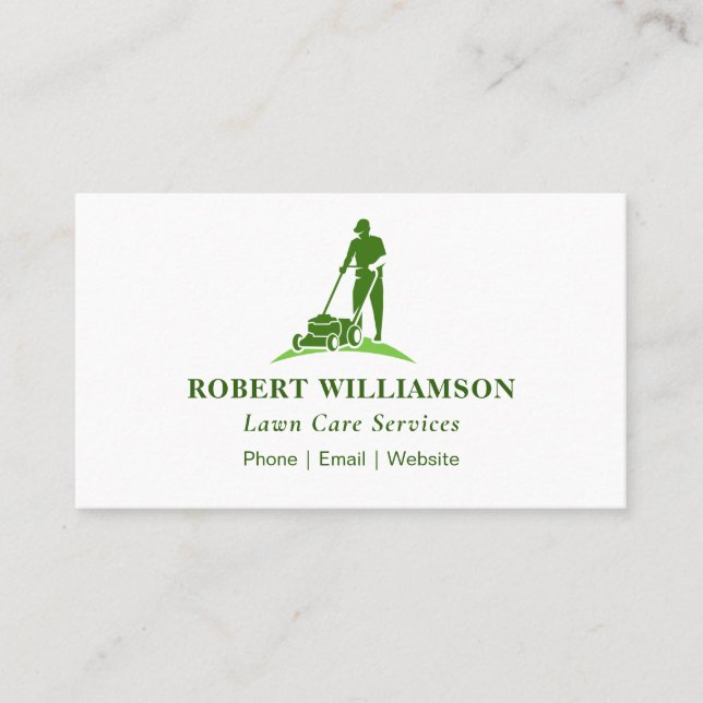 Simple Green Lawn Care Service Business Card (Front)