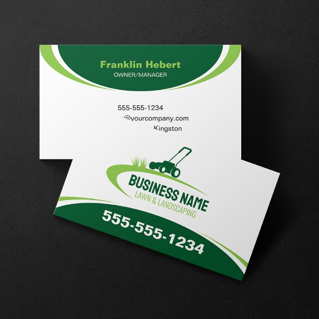 Simple Green Lawn Landscaping Mowing Service Business Card (Creator Uploaded)