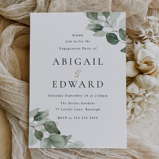 Simple Green Leaf Engagement Party Invitation (Creator Uploaded)