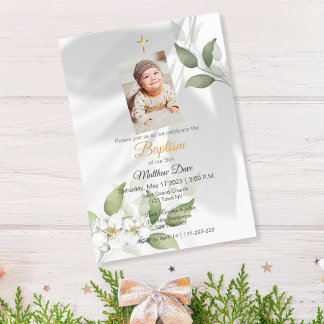 Simple Green leaves Baptism Invitation