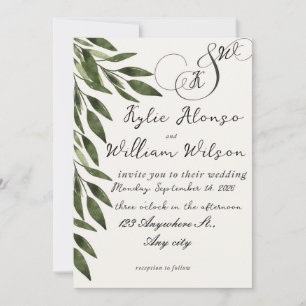 Simple green leaves for wedding invitation