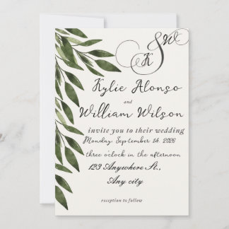 Simple green leaves for wedding invitation