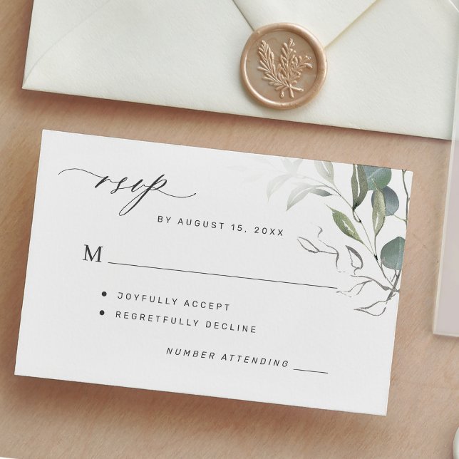 Simple green leaves greenery wedding RSVP card (Creator Uploaded)