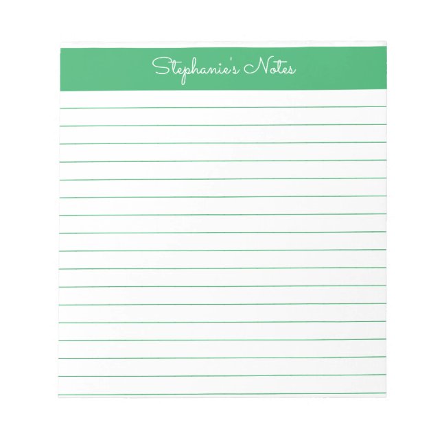 Simple Green Lined Personalised Notepad (Front)