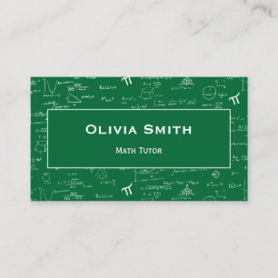 Simple Green Math Tutor Teacher Formula Pattern Business Card