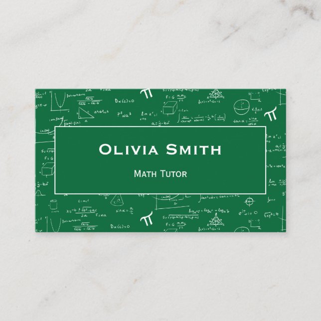 Simple Green Math Tutor Teacher Formula Pattern Business Card (Front)