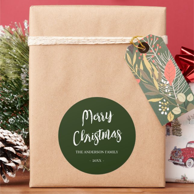 Simple Green Merry Christmas Custom Stickers  (Holiday)