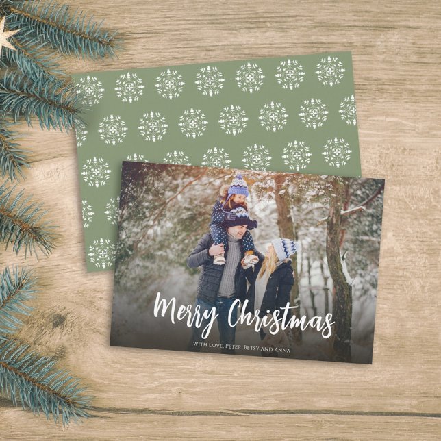Simple Green Merry Christmas One Photo  Holiday Card (Creator Uploaded)