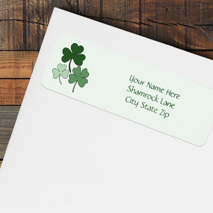 Simple Green Minimalist Shamrock Clover Return Address Label