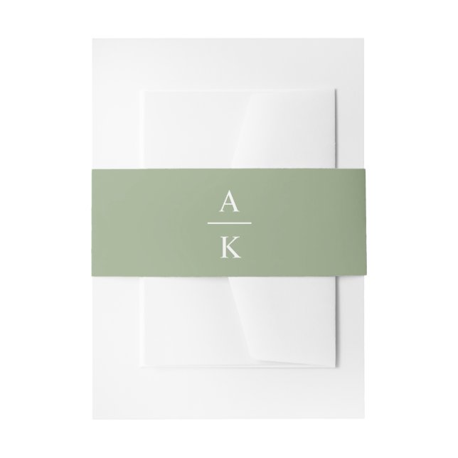 Simple Green Minimalist Wedding Monogram    Invitation Belly Band (Front Example)