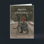 Simple Green Modern Christmas Holiday Card<br><div class="desc">Modern Christmas card with "merry christmas" in a simple serif font over your favourite photo.  The inside has your personalised message in dark green.</div>