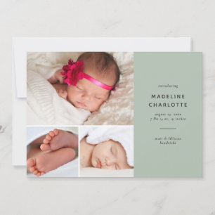 Simple Green Modern Multi-Photo Birth Announcement