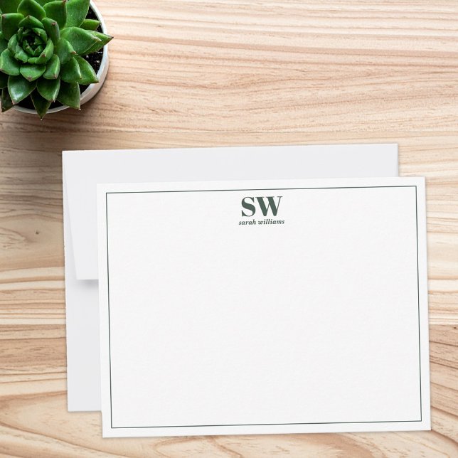 Simple Green Modern Personalised Monogram Card (Creator Uploaded)