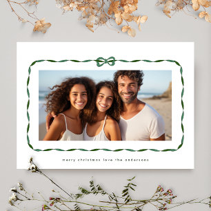 Simple Green Modern Ribbon Photo Christmas Holiday Card
