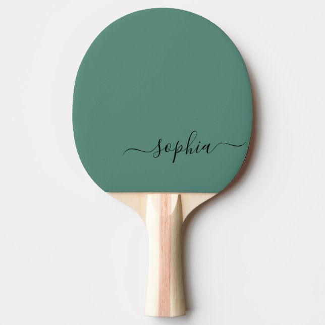 Simple Green Modern Script Monogram Name Ping Pong Paddle (Front)