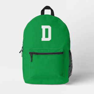 Simple Green Monogram Printed Backpack