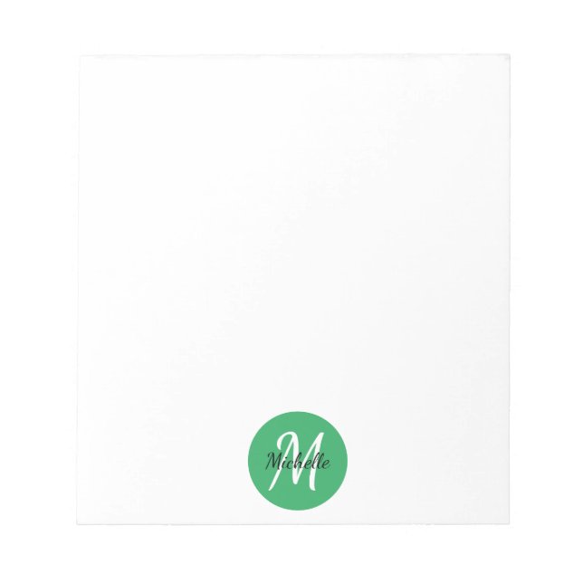 Simple Green Monogrammed Notepad (Front)