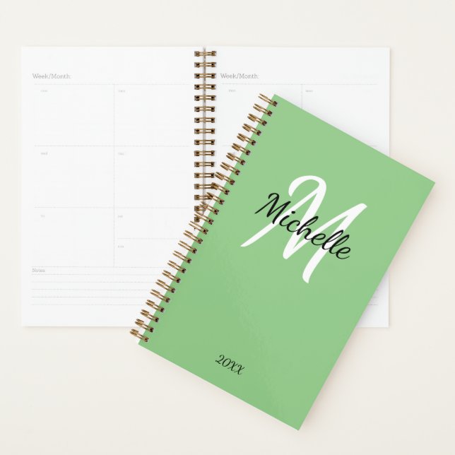 Simple Green Monogrammed Planner (Display)