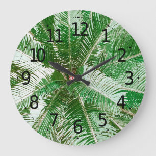 Simple Green Palm Leaves Artwork   Wall Clock