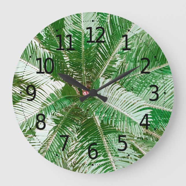 Simple Green Palm Leaves Artwork | Wall Clock (Front)